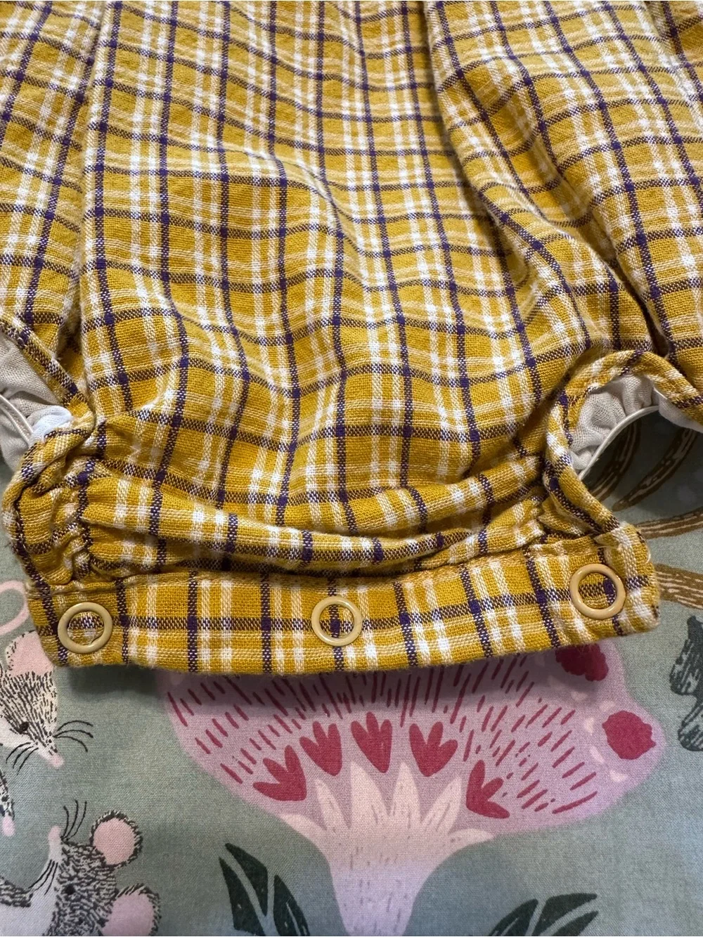 18M Smockingbird'Mustard Plaid Ruffled One-Piece Bubble